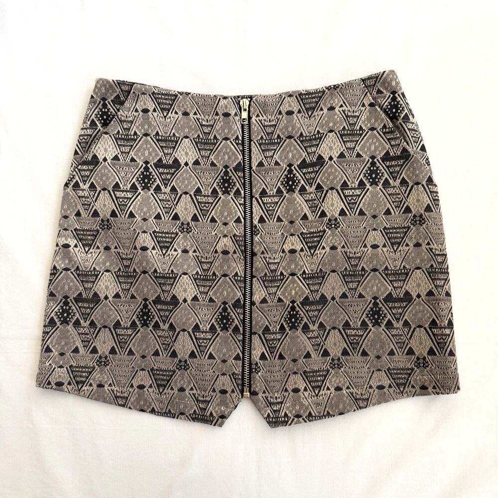 Red Chilli Vintage Jacquard Mini Skirt Black Gold US 6 UK 10